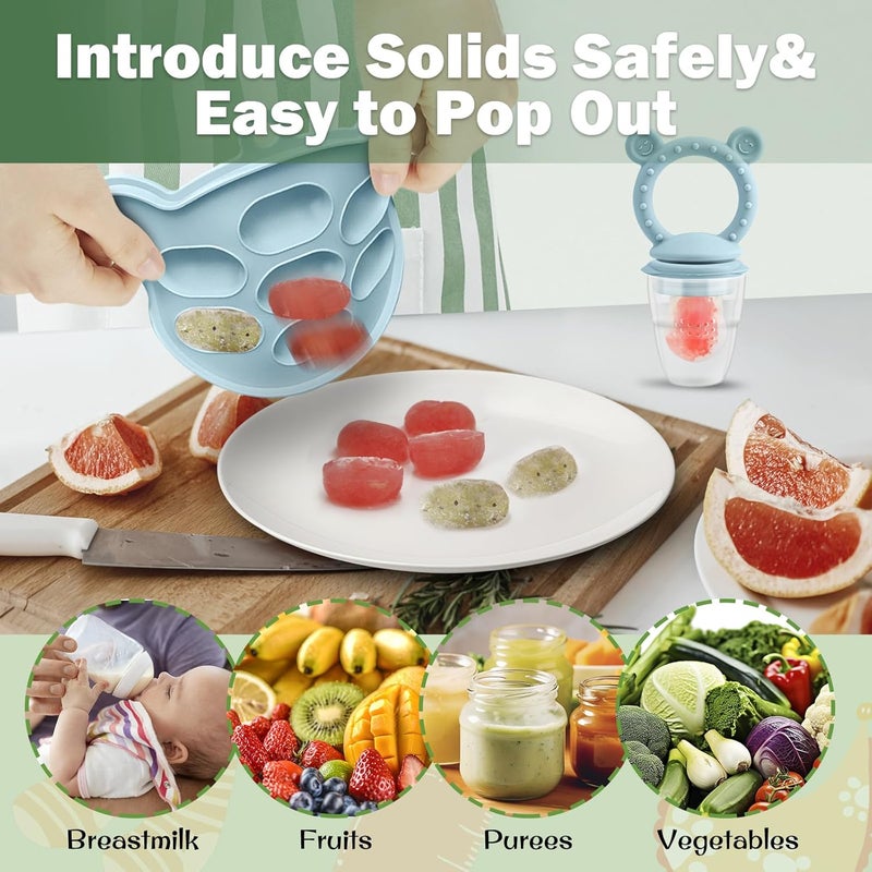 JEXFUN Silicone Baby Fruit Food Feeder Pacifier & Breastmilk Popsicle Freezer Molds for Cooling Relief, BPA Free Silicone Feeder to Safely Introduce New Foods, Double as Teething Toys, 4 Month+ - Image 4